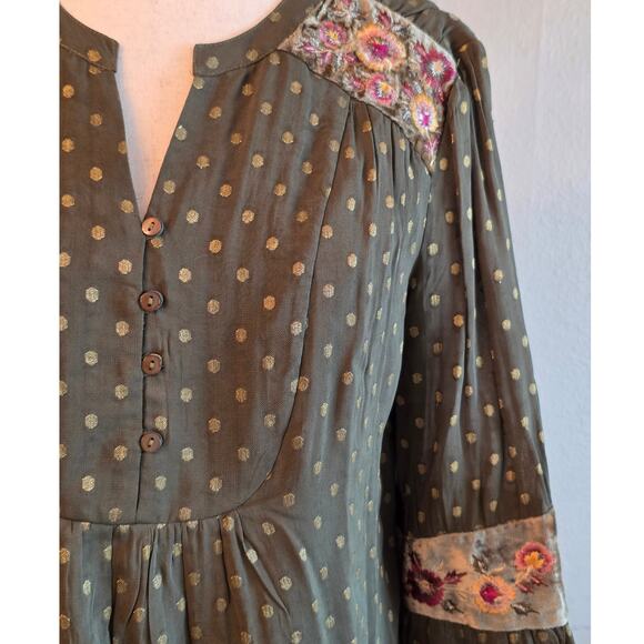 Chico's Women's Polka Dot Peasant Blouse SZ 1 Boho - Picture 3 of 7
